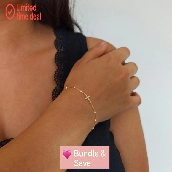 9-Piece Adjustable Dainty Cross Bracelet Set Stainless Steel Christian - Picture 4 of 8